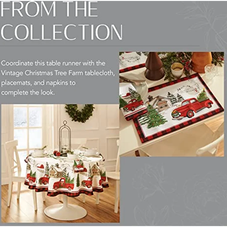 Elrene Home Fashions Vintage Christmas Tree Farm Tischläufer, Mehrfarbig, 13"x70" (Table Runner) – Bild 5