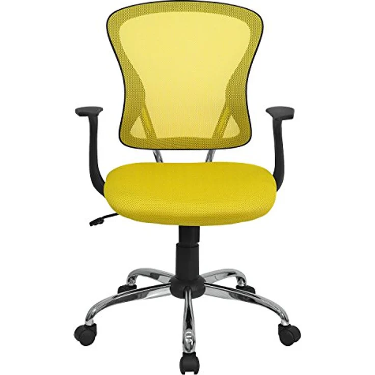 Flash Furniture Alfred Bürostuhl mit mittelhoher Rückenlehne, Netzstoff, drehbar, mit Chromfuß und Armlehnen, Gelb – Bild 8
