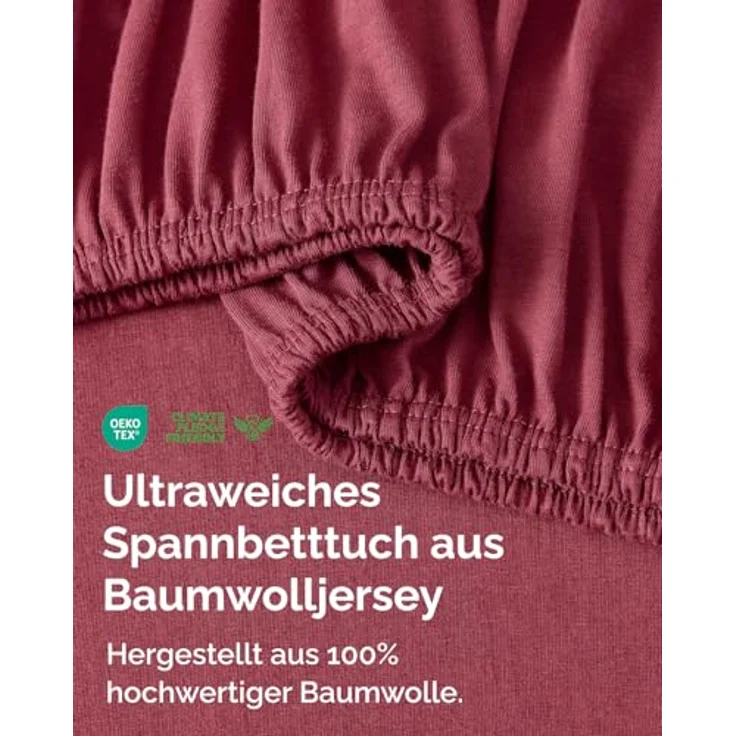 Spannbettlaken Jersey 90x200 - Baumwolle Boxspringbett 40cm tief - Bordeaux – Bild 2