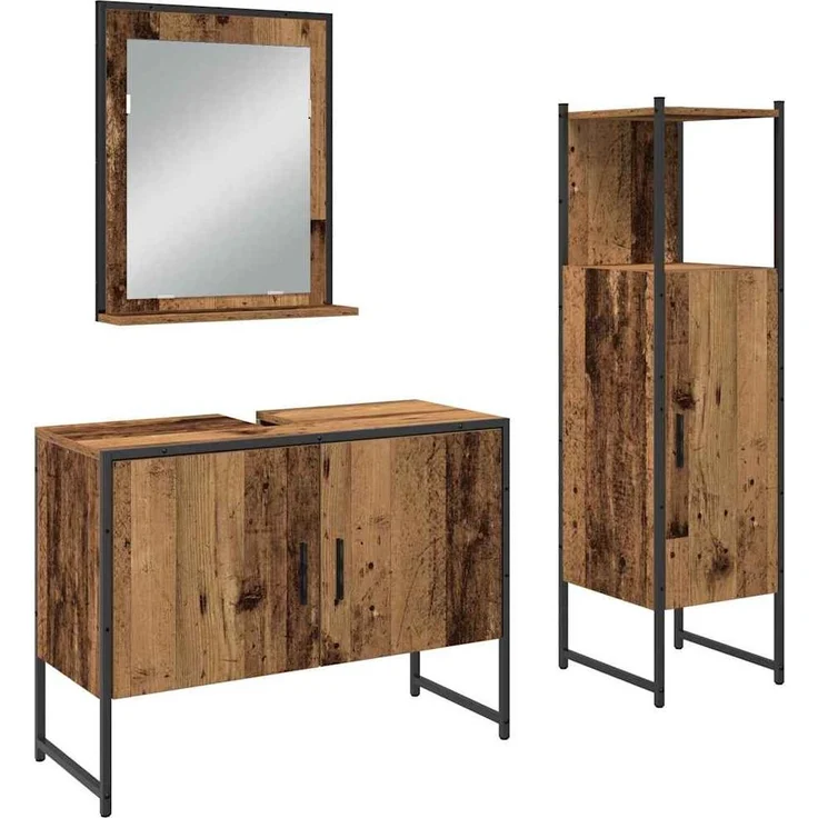 vidaXL Badezimmermöbel-Set mit Regal mit Tür 3 pcs Braun Holzwerkstoff 3334374 – Bild 1