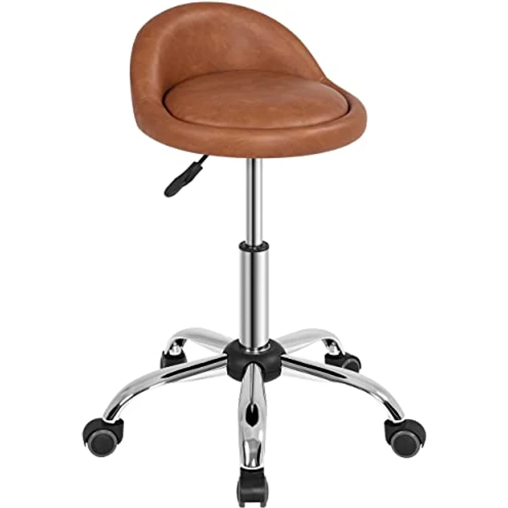 Yaheetech Rollhocker Bürohocker mit Rollen, Drehhocker mit niedriger Rückenlehne, Arbeitshocker Höhenverstellbar, Sitzhöhe 46,5-61 cm Braun – Bild 1