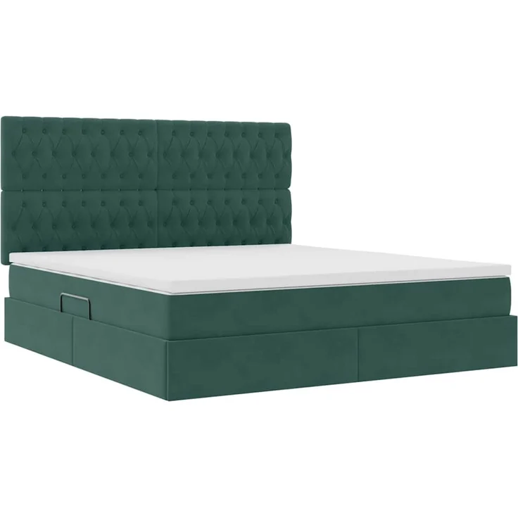 vidaXL Aufbewahrungsbett mit Matratze Dunkelgrün 160 x 200 cm Samt 3372102 – Bild 5