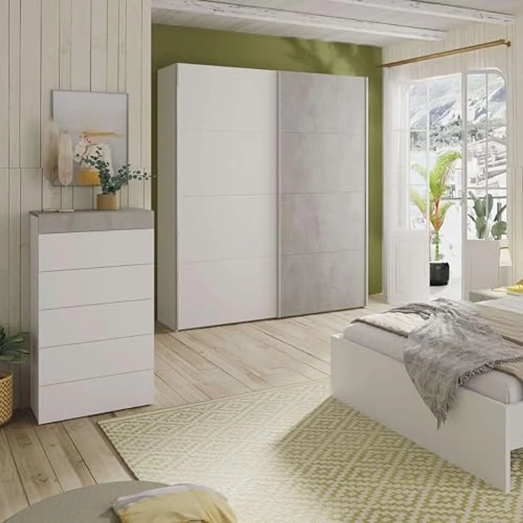 Habitdesign, Kommode mit 5 Schubladen – moderner Sinfonier in Artik weiß & Zementgrau, platzsparender Schubladenschrank für Schlafzimmer oder Büro, Maße: 61 x 118 x 40 cm (B x H x T), Modell Tekkan – Bild 7