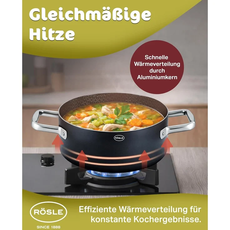 RÖSLE Bratentopf EBONIC Ø20 cm ProNero Keramik-Wabenbeschichtung 911063 – Bild 4