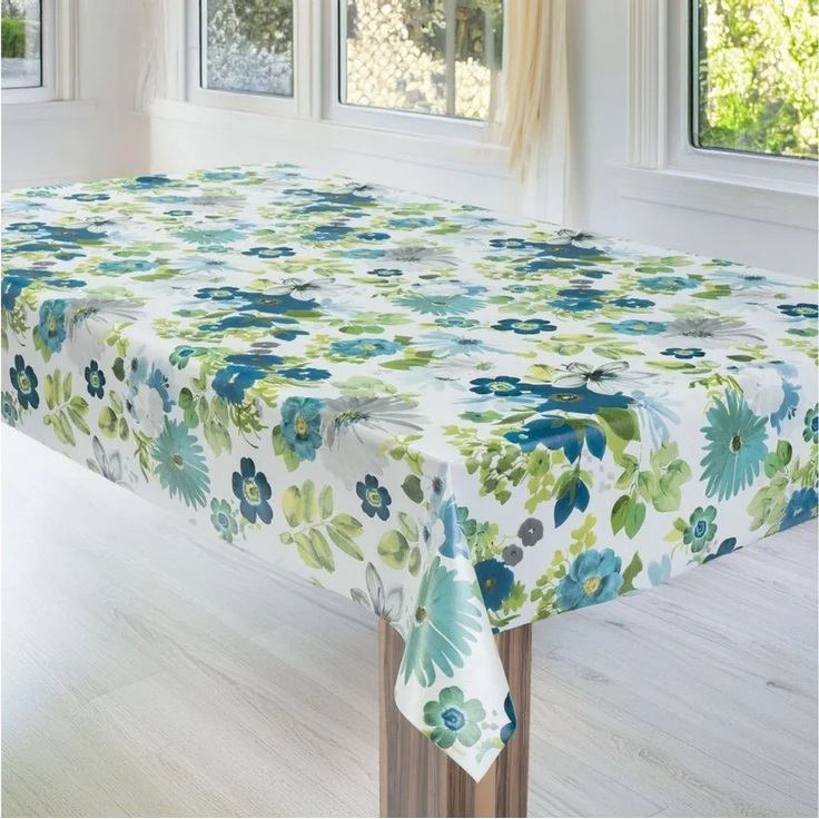 laro Tischdecke Wachstuchtischdecke Frühlingsblüten Blaugrün PVC Eckig – Bild 4