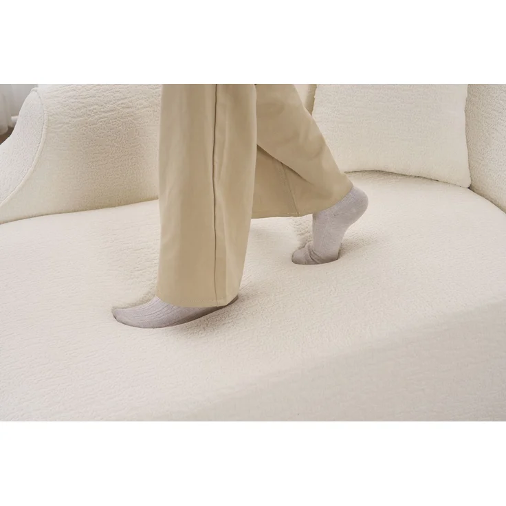 Schlafsofa in Weiß aus Chenille, geschwungene Chaiselongue mit tiefer Sitzfläche und Kissen,65x155x96 cm – Bild 5