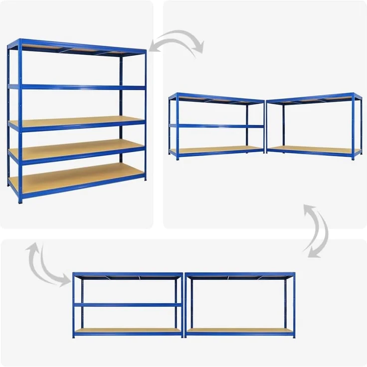 PROREGAL Mega Deal 4er-Set Schwerlastregal Giant Elephant 180 x 180 x 60 cm mit 5 Ebenen Fachlast 200kg Blau, Kellerregal, Steckregal, Garagenregal, Lagerregal – Bild 5