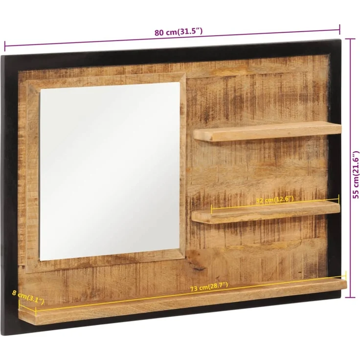 Spiegel, Wandspiegel mit Ablagen 80x8x55 cm Glas und Massivholz Mango – Bild 7
