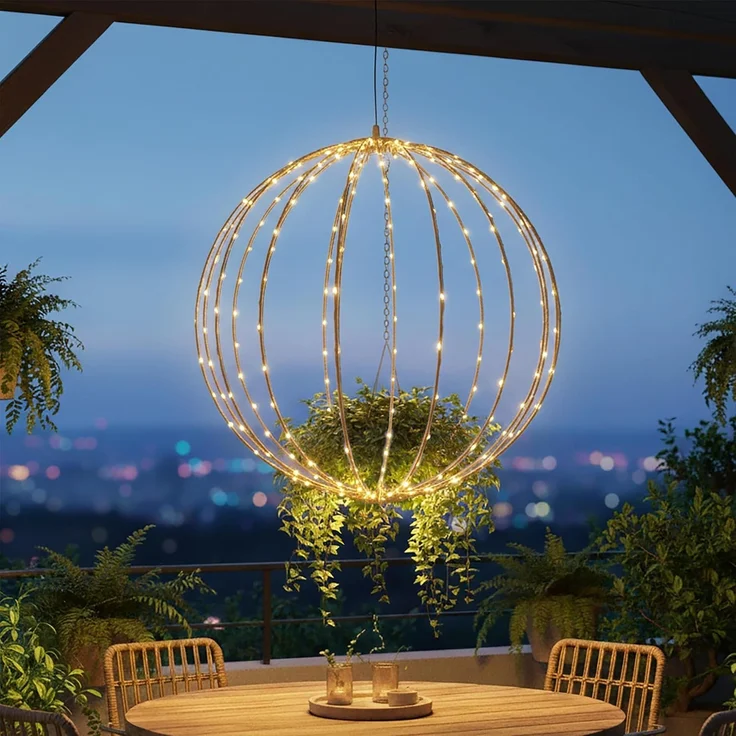 Spetebo LED Kugelleuchte zum hängen für Außen mit Netzstecker, Dekoleuchte, LED fest integriert, extra warm weiß, mit Timer – Bild 7