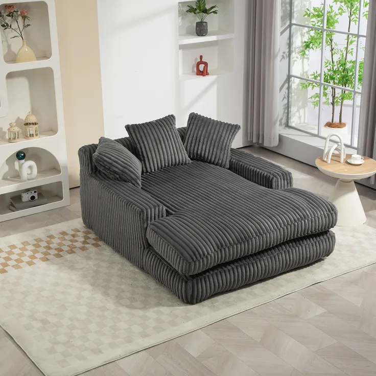 Schlafsofa Chaiselongue Loungesofa Polstersofa, inkl. Kissen, Cordbezug, Stoff, dunkelgrau