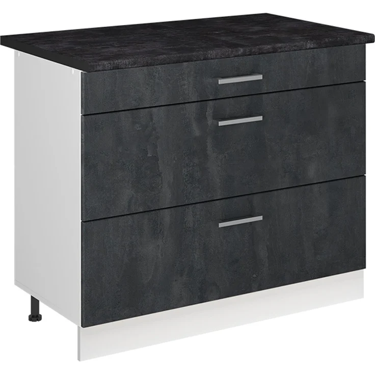 Küchenunterschrank R-Line Schwarz Beton/Weiß 100 cm Arbeitsplatte Anthrazit Vicco – Bild 1