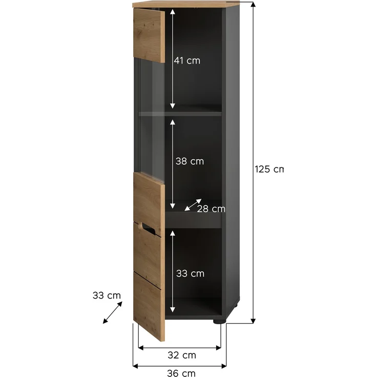 Vitrine (B/H/T: 36x125x33 cm) in Artisan Nachbildung – Bild 4