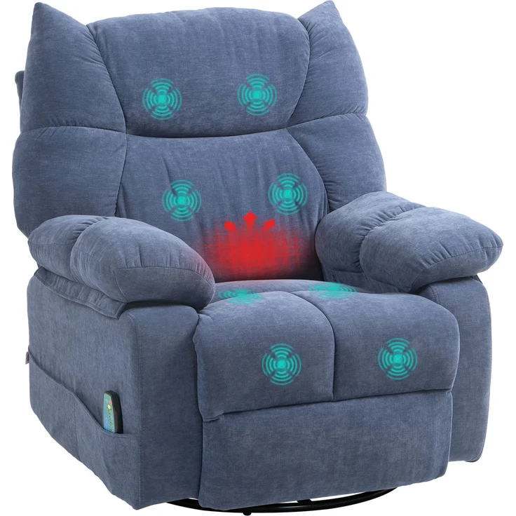 MELAYR, Massagesessel mit Wärme- & Liegefunktion, drehbar, bis 150 kg, Metallgestell, 98x90x98cm, Blau – Bild 1