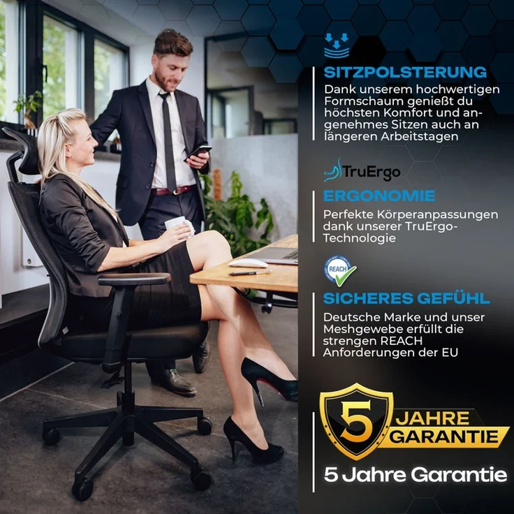 VALKENSTOL M3 KLASSIK Bürostuhl ergonomisch - 5 Jahre Garantie - Schreibtischstuhl mit Synchronmechanik - Armlehnen - extra bequem – Bild 5
