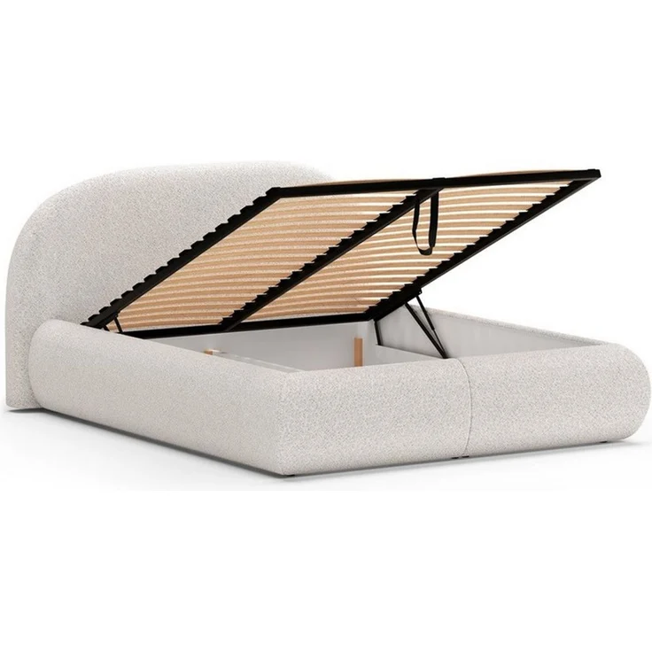 Beautysofa Polsterbett MOTTI mit Bettkasten und gepolstertem Kopfteil (Erhältlich in 3 Breiten: 140, 160 oder 180 cm, mit oder ohne Matratze und Topper), Modischer Bouclé-Stoff in 3 Beigetönen – Bild 3
