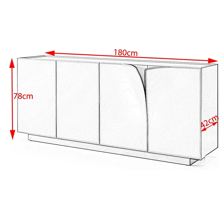 KAWOLA Sideboard EMMA Kunstleder grau Fuß Edelstahl gebürstet 78 x 42 x 180 cm – Bild 4