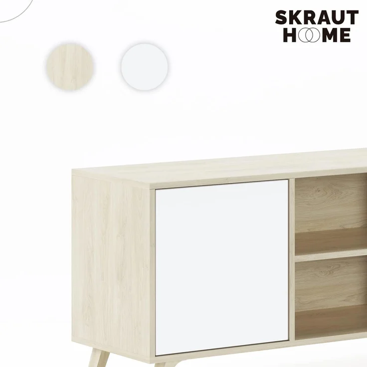 Skraut Home – TV-Schrank für Wohnzimmer – 57 x 95 x 40 cm – geeignet für 32/40" Fernseher – Modell Wind 100 – Puccini – weiße Flügeltür – Bild 4