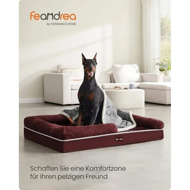 Feandrea Orthopädisches Hundebett, weiche Polsterung, erhöhte Ränder, Bezug abnehmbar und waschbar, rutschfeste Unterseite, beerenrot, 120 x 85 x 20 cm – Bild 2