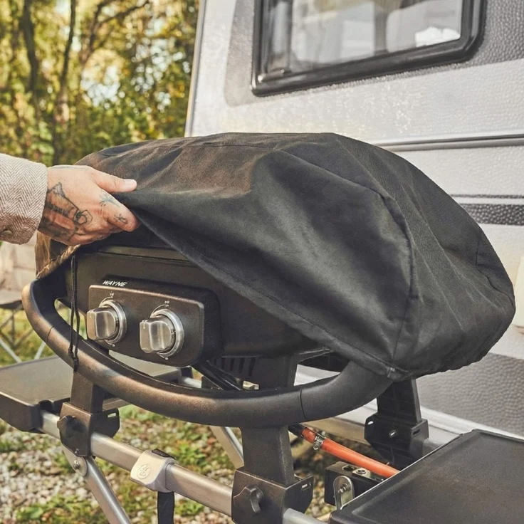BURNHARD® WAYNE 2-Brenner Balkongrill – Tragbarer Gasgrill mit 4,4 kW, 2 Grillzonen, bis 390 °C, Gusseisenroste & Abdeckhaube - Camper Edition - Multi-Color - #946919 – Bild 5