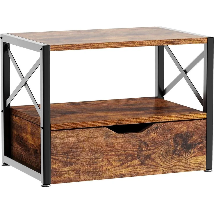 IBUYKE 2 Tier Desktop-Drucker Stand Holz mit Schublade Ordner Bücher Fax Scanner – Bild 1