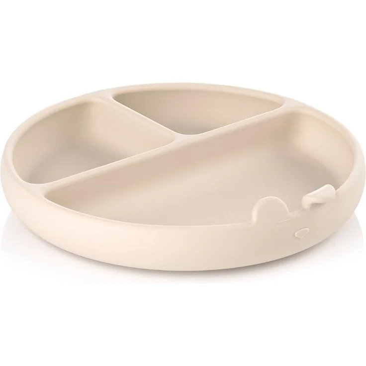 Jané BLW Silikon Baby Teller mit Saugnapf und Fächern, BPA-frei, Mikrowellengeeignet, Farbe Beige