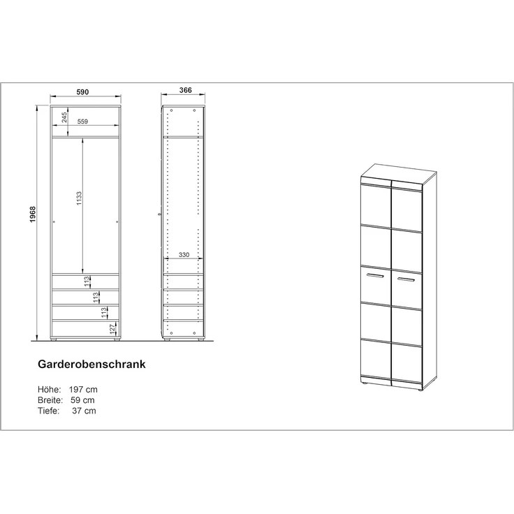 Garderobenschrank 3577 ADANA Schrank in weiß Hochglanz von Germania – Bild 3