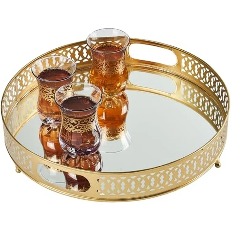 Marrakesch Orient & Mediterran Interior Tablett Spiegeltablett Rundes Tablett Nikita 30cm groß Ramadan Deko, Handarbeit – Bild 1