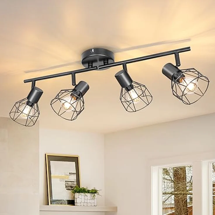 Dehobo Led Deckenstrahler Schwenkbar 350° - Deckenleuchte E14 4 Flammig Rund - Deckenlampe Spots Led Schwarz - Küchenlampe Wohnzimmerlampe Deckenspot Schlafzimmer – Bild 2