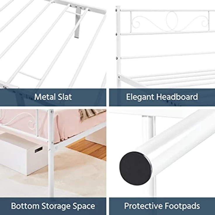 Yaheetech Bettrahmen Metallbett Bettgestell aus Metall, Einzelbett für 90x190 cm Matratze, Gästebett für kleine Räume, Weiß – Bild 7