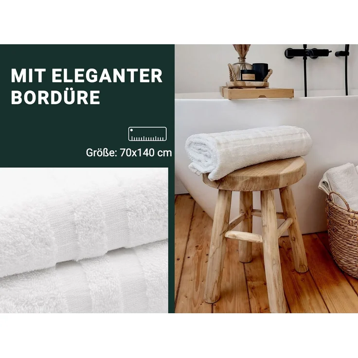 ZOLLNER Duschtücher, Walkfrottier (4-St), 70x140 cm, 100% Baumwolle, mit 2 Bordürenstreifen – Bild 1