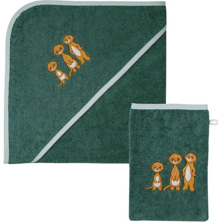Wörner Handtuch Set Erdmännchen Kapuzenbadetuch 100/100 mit Waschhandschuh, Frottier (Spar-Set, 2-St), mit süßer Stickerei Erdmännchen