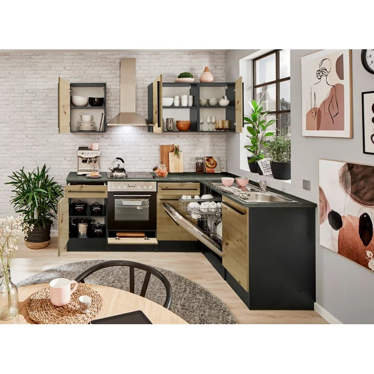 Yourkitchen 'JAZZ' Küchenschrank Eckunterschrank, Holznachbildung Eiche Artisan, 115 x 90 x 60 cm, mit Schublade – Bild 7