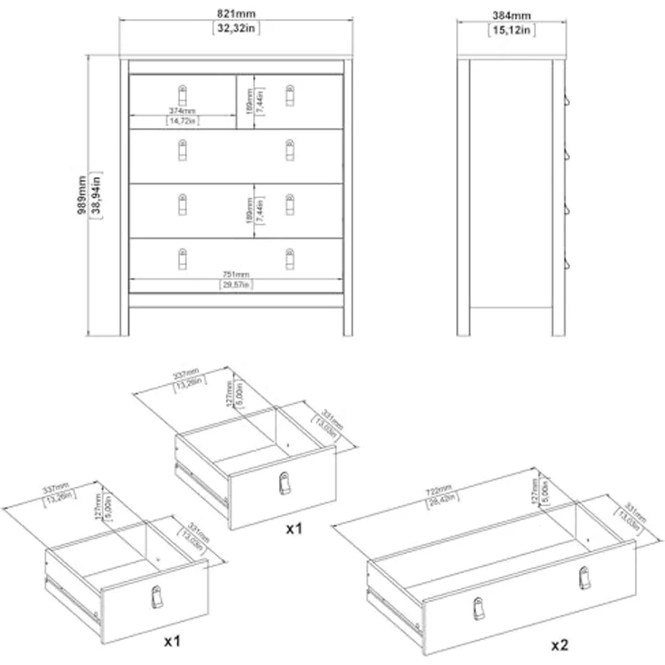 Dmora - Kommode Jeanine, Mehrzweckkommode, Schlafzimmerkommode, Schrank mit Schubladen, 82x38 h99 cm, Eiche – Bild 3