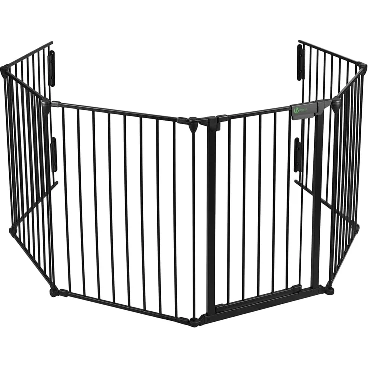 VOUNOT Kaminschutzgitter 360cm Metall, Türschutzgitter für Kinder-Sicherung, Absperrgitter Hund, Ofenschutzgitter Faltbar, 6 Elemente inkl. Sicherheitstür, mit Montagesatz, Schwarz