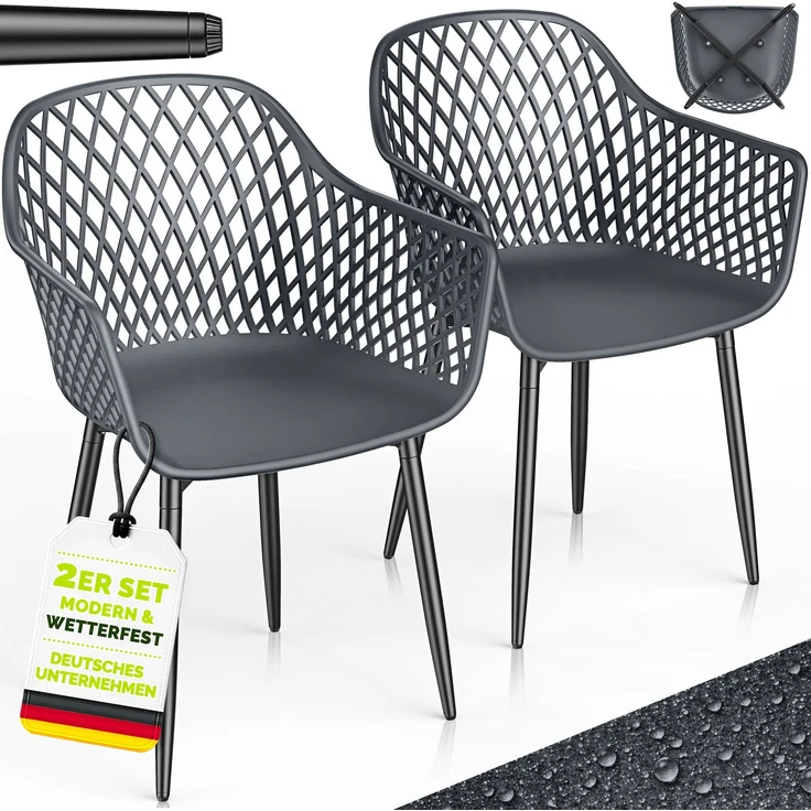 tillvex® Gartenstuhl 2er Set Wetterfest mit Armlehne | Outdoor Stühle bis 120kg belastbar | Gartenstühle UV-beständig | Terrassenstuhl Gartenmöbel Terrasse Balkon Outdoor Garten – Bild 6