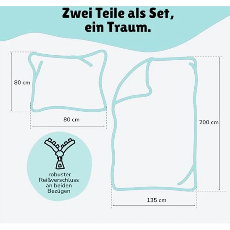 Faultier Wende Bettwäsche Set 135x200 + 80x80 cm Linon mit Reißverschluss – Bild 3