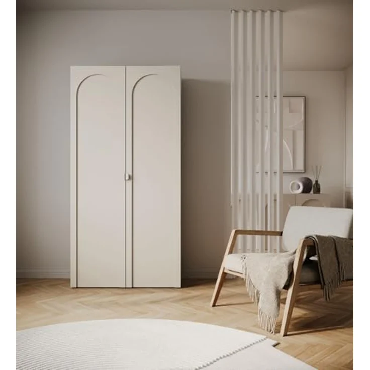 Selsey Zweitüriger Kleiderschrank – Kaschmir, 100 cm – Eleganter Kleiderschrank für Schlafzimmer oder Kinderzimmer, minimalistisches Design mit bogenförmiger Front – Bild 2