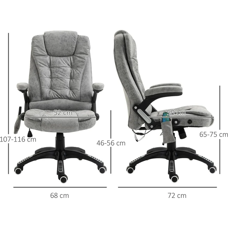 MELAYR, Chefsessel mit Massage- & Wärmefunktion, ergonomisch, verstellbar, bis 120kg, Grau, 67 x 74 x 116 cm – Bild 5