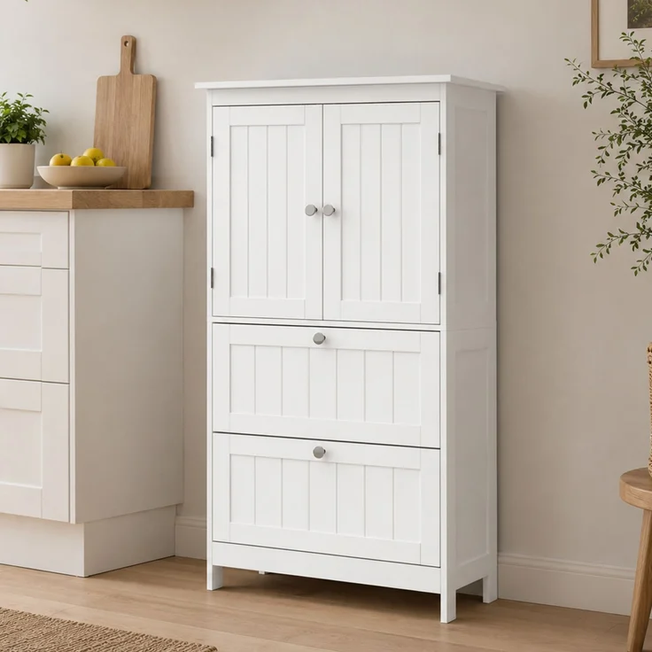 HOMCOM Badezimmerschrank, MDF, Weiß, 60 x 30 x 110 cm – Bild 9