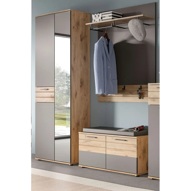 Garderobe Set 3-tlg. Tomaso in Eiche und grau 175 cm – Bild 2