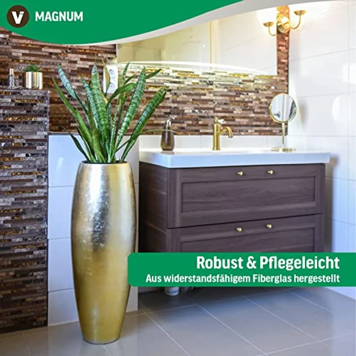 VIVANNO Bodenvase Fiberglas MAGNUM Rund, Schwarz Hochglanz 23x80 cm – Bild 6