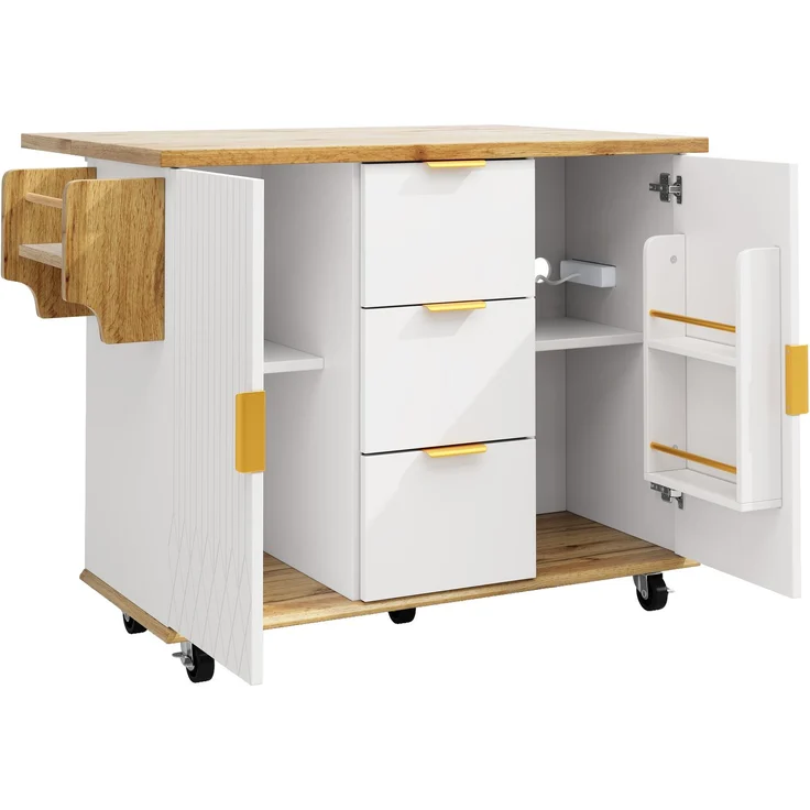 Küchenwagen 134 x 46/74 x 88 cm aus MDF und Metall mit ausklappbarer Arbeitsplatte und Steckdosen – Bild 6