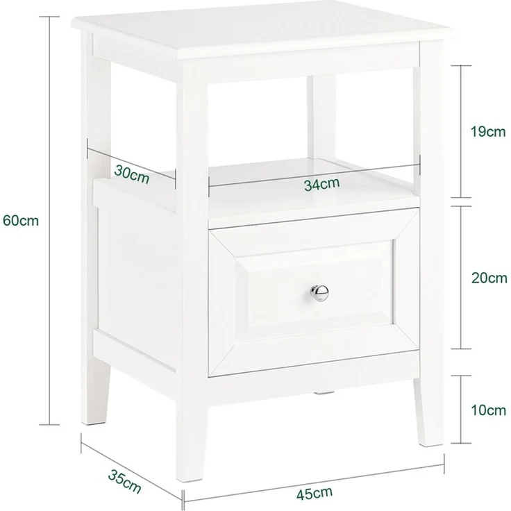 SoBuy FBT131-W Nachttisch, MDF, Lackiert, Weiß, 45 x 60 x 35 cm – Bild 3