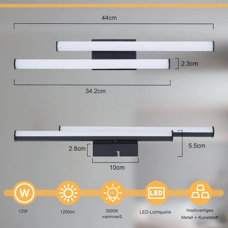 Nettlife LED Wandleuchte Innen Schwarz Modern 6/12/18/27W 3000K Flur Wandbeleuchtung Warmweiß, LED fest integriert, Warmweiß, Wandlicht für Wohnzimmer Schlafzimmer Küche – Bild 2