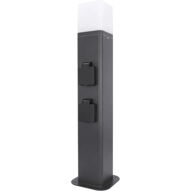 Unitec Gartensäule mit Leuchte & 2 Schutzkontakt-Steckdosen schwarz