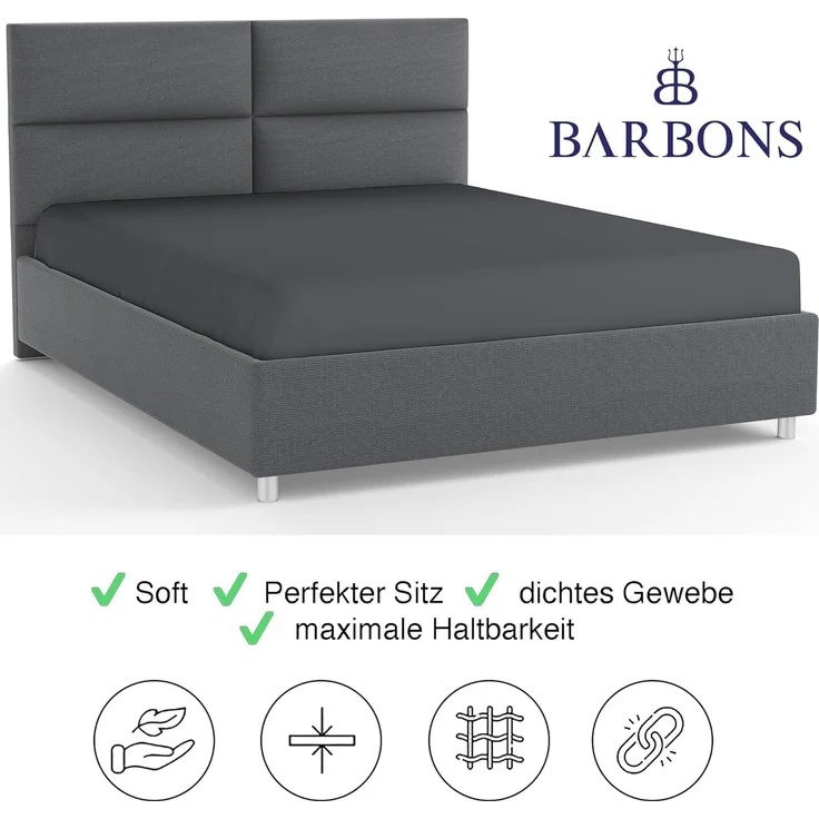 BARBONS Spannbettlaken 140x200 cm 2er - 100% Baumwolle Spannbetttuch Oeko-TEX Zertifiziert Bettlaken Jersey Bettbezug für Boxspringbett und Dicke Matratzen bis 27 cm - Dunkelgrau 140x200 2er – Bild 5