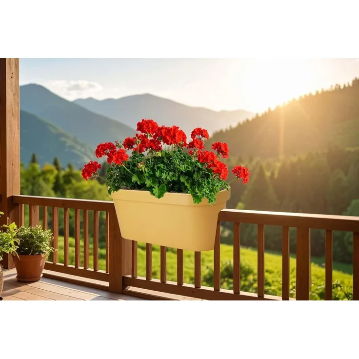 mucHome Balkonkasten für Geländer Breite 60cm Kunststoff Blumenkasten Blumentopf Pflanztopf