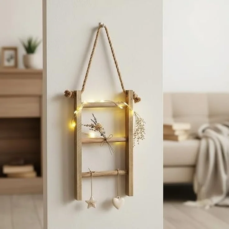 Spetebo Dekoleiter Holz Dekoleiter Landhaus Design - 40 x 20 cm (Anzahl, 1 St, Stück), mit 3 Sprossen zum Dekorieren – Bild 2