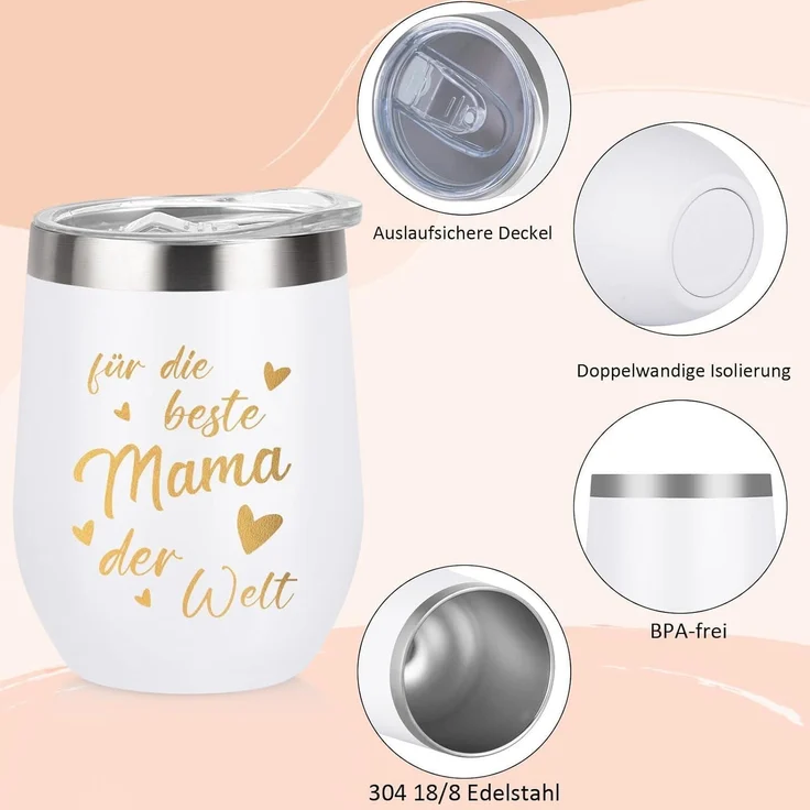 Livole Mama und Papa Geschenk Tasse Thermobecher 350ml 2 Stück Schwarz – Bild 6