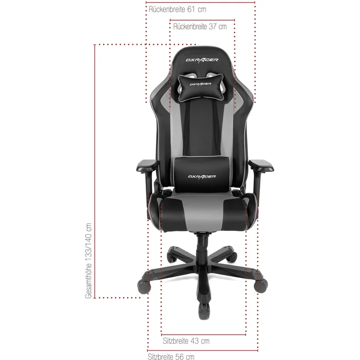Gaming-Stuhl >DX-RACER< in schwarz / grau - 70x133x70cm (BxHxT) – Bild 5